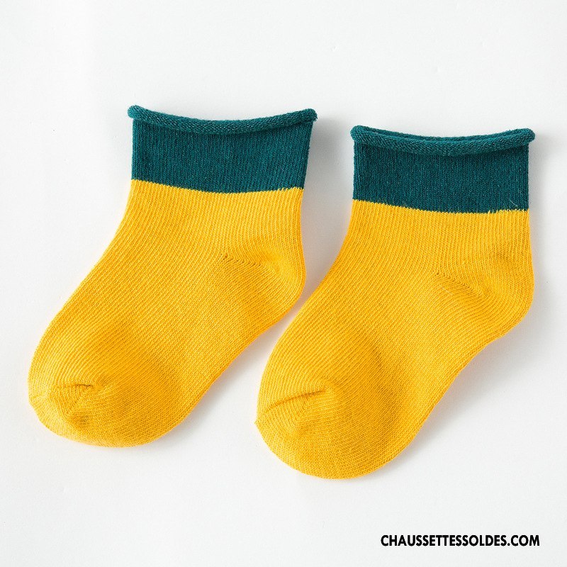 Chaussettes Mi Hautes Fille Hiver L'automne Enfant Doux Ourlet Chaussette Courte Couleurs Mixtes Jaune
