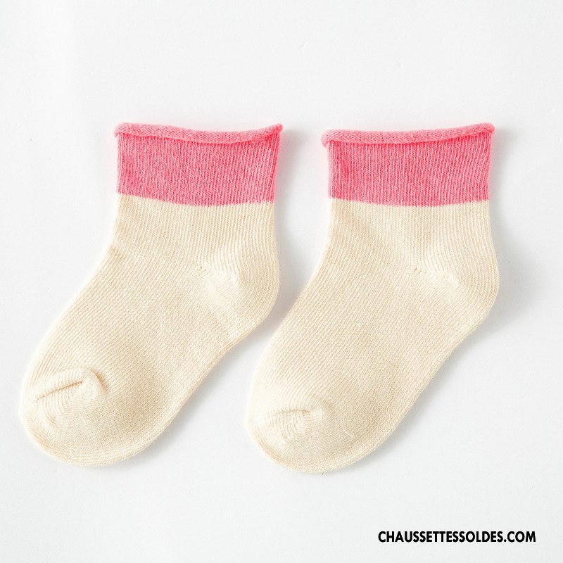 Chaussettes Mi Hautes Fille Hiver L'automne Enfant Doux Ourlet Chaussette Courte Couleurs Mixtes Jaune