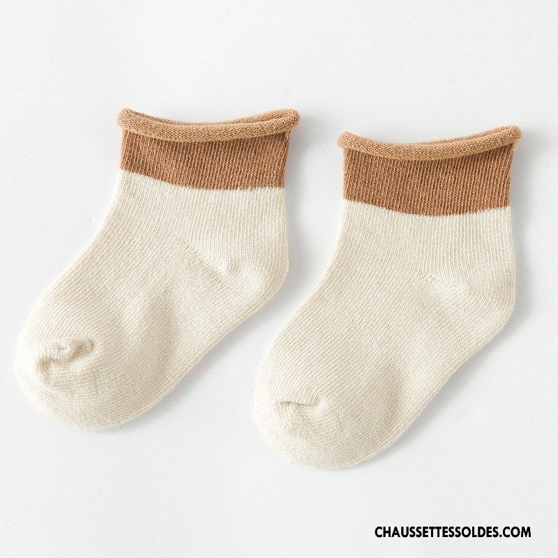 Chaussettes Mi Hautes Fille Hiver L'automne Enfant Doux Ourlet Chaussette Courte Couleurs Mixtes Jaune