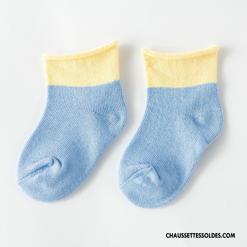 Chaussettes Mi Hautes Fille Hiver L'automne Enfant Doux Ourlet Chaussette Courte Couleurs Mixtes Jaune