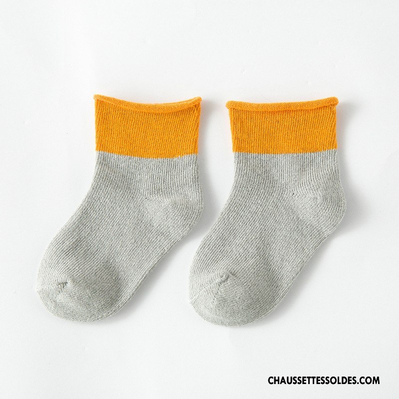 Chaussettes Mi Hautes Fille Hiver L'automne Enfant Doux Ourlet Chaussette Courte Couleurs Mixtes Jaune