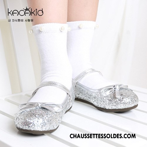 Chaussettes Mi Hautes Fille L'automne Enfant Printemps Doux Perle Chaussette Courte Gris