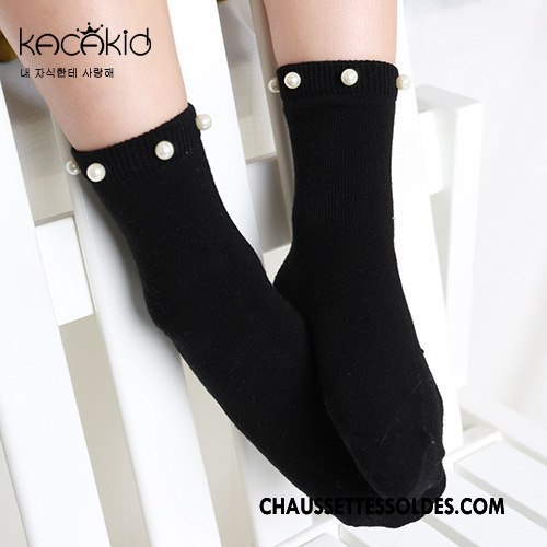 Chaussettes Mi Hautes Fille L'automne Enfant Printemps Doux Perle Chaussette Courte Gris
