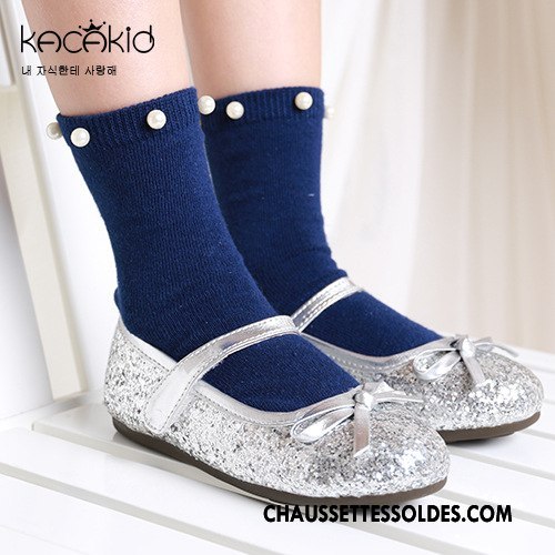 Chaussettes Mi Hautes Fille L'automne Enfant Printemps Doux Perle Chaussette Courte Gris