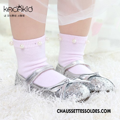 Chaussettes Mi Hautes Fille L'automne Enfant Printemps Doux Perle Chaussette Courte Gris
