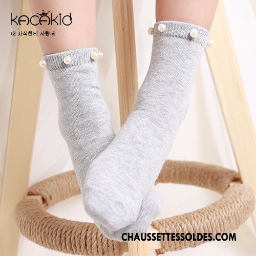 Chaussettes Mi Hautes Fille L'automne Enfant Printemps Doux Perle Chaussette Courte Gris