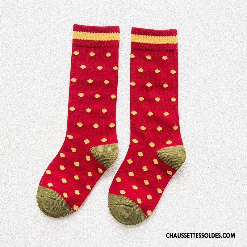 Chaussettes Mi Hautes Fille L'automne Matelassé Milieu Point D'onde Hiver Enfant Bordeaux