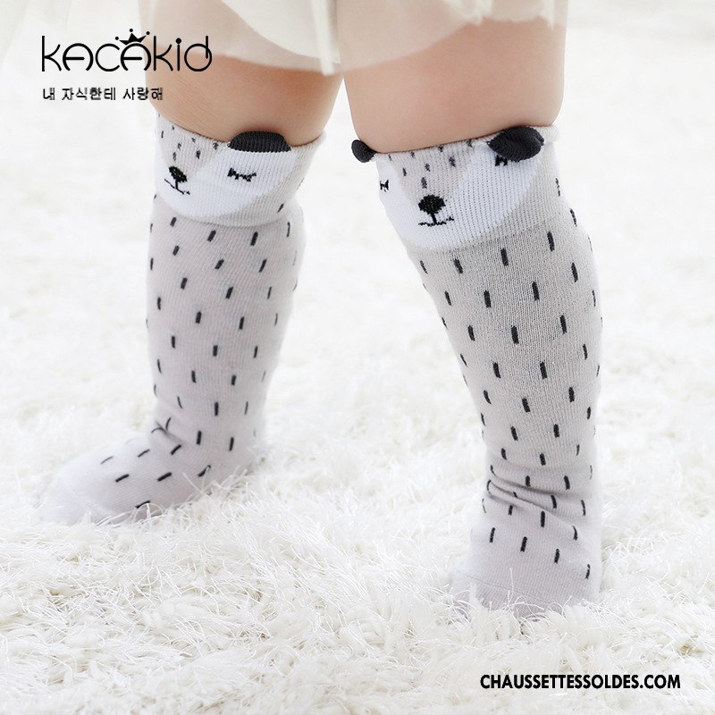 Chaussettes Mi Hautes Fille Le Nouveau Antidérapant Milieu Printemps Charmant Enfant Gris