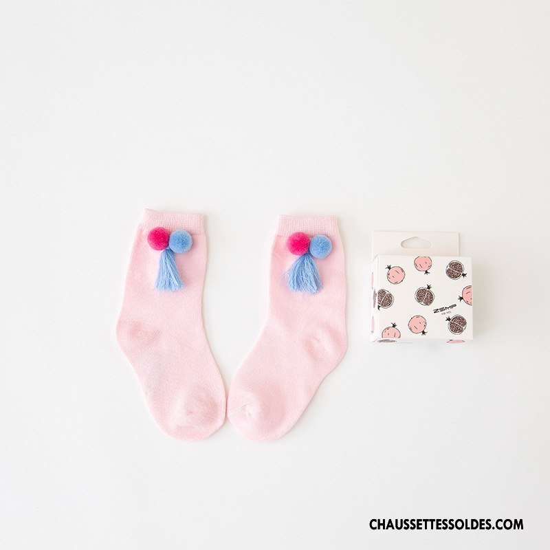 Chaussettes Mi Hautes Fille Le Nouveau Enfant Matelassé Frange Houppe Hiver Tous Les Assortis Vert