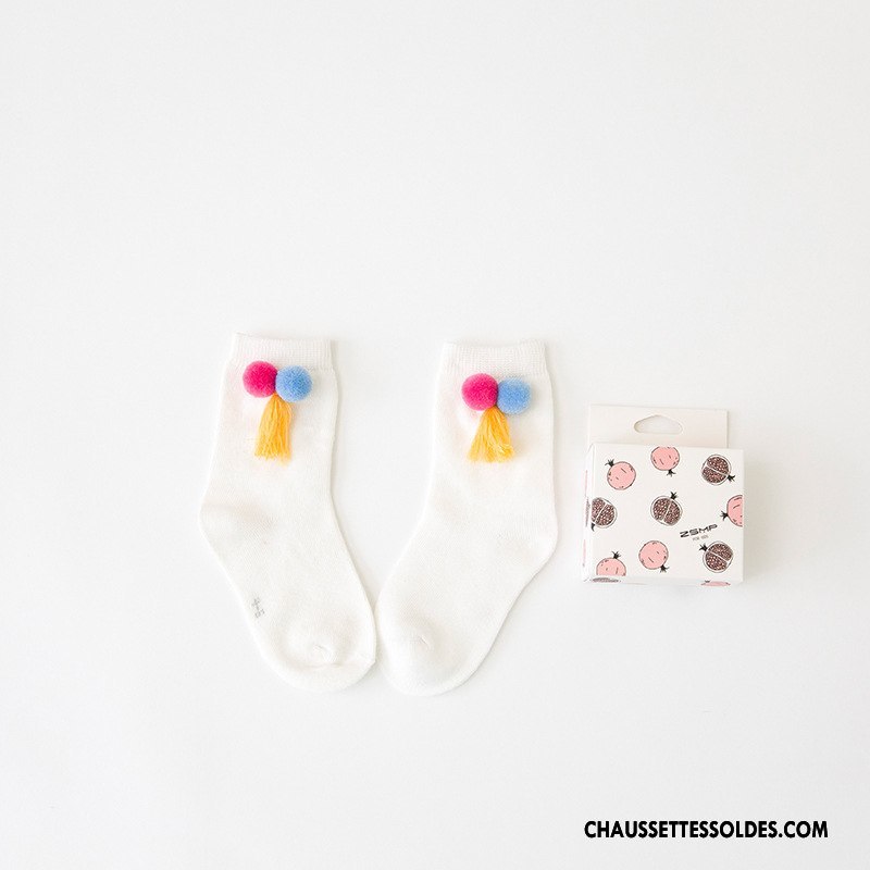 Chaussettes Mi Hautes Fille Le Nouveau Enfant Matelassé Frange Houppe Hiver Tous Les Assortis Vert