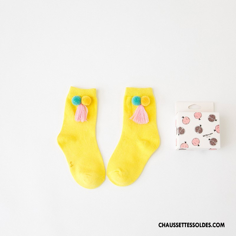 Chaussettes Mi Hautes Fille Le Nouveau Enfant Matelassé Frange Houppe Hiver Tous Les Assortis Vert