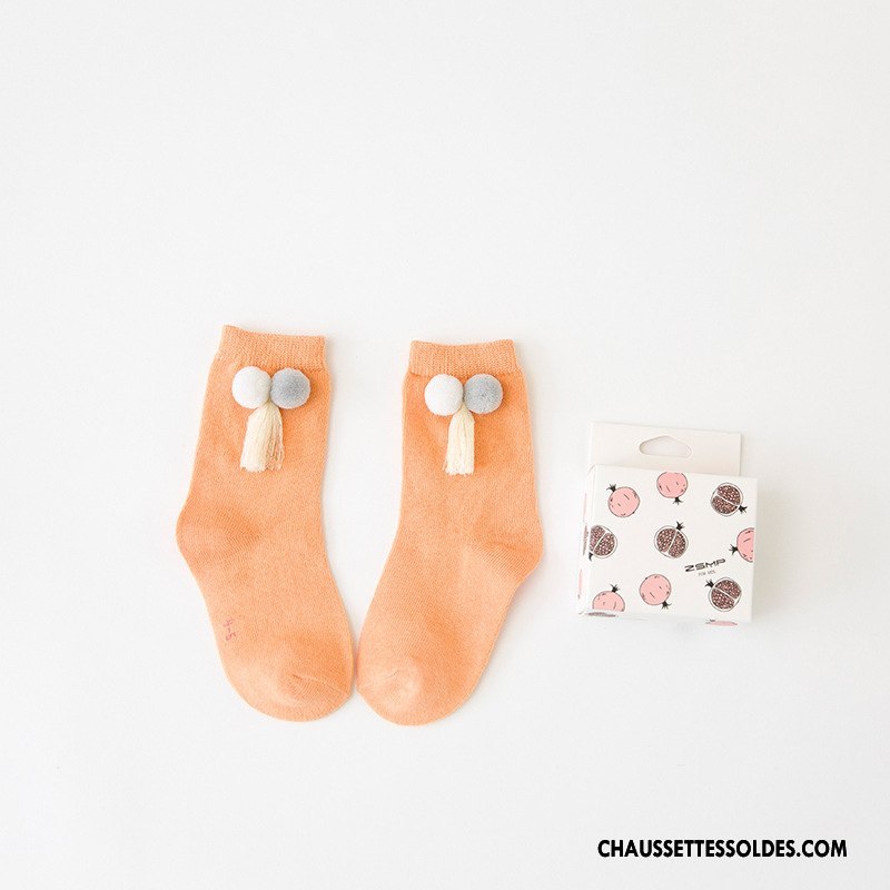 Chaussettes Mi Hautes Fille Le Nouveau Enfant Matelassé Frange Houppe Hiver Tous Les Assortis Vert