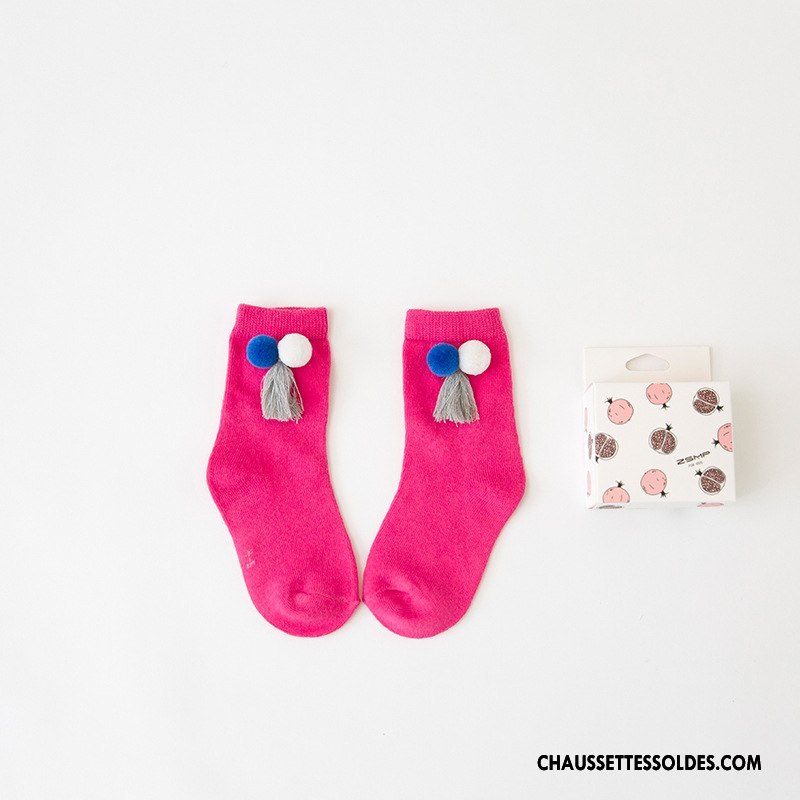 Chaussettes Mi Hautes Fille Le Nouveau Enfant Matelassé Frange Houppe Hiver Tous Les Assortis Vert