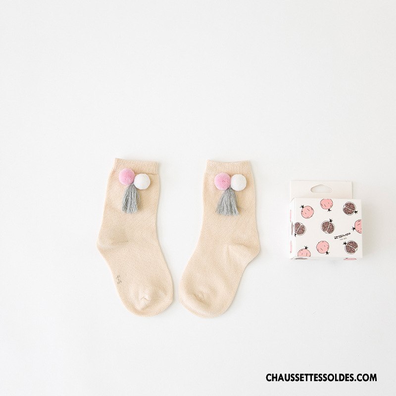 Chaussettes Mi Hautes Fille Le Nouveau Enfant Matelassé Frange Houppe Hiver Tous Les Assortis Vert