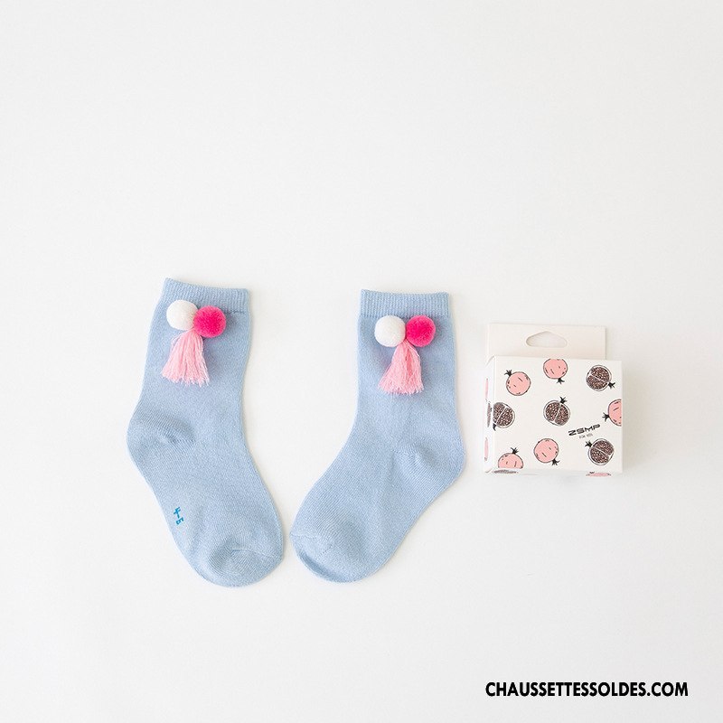 Chaussettes Mi Hautes Fille Le Nouveau Enfant Matelassé Frange Houppe Hiver Tous Les Assortis Vert