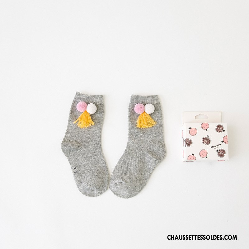 Chaussettes Mi Hautes Fille Le Nouveau Enfant Matelassé Frange Houppe Hiver Tous Les Assortis Vert