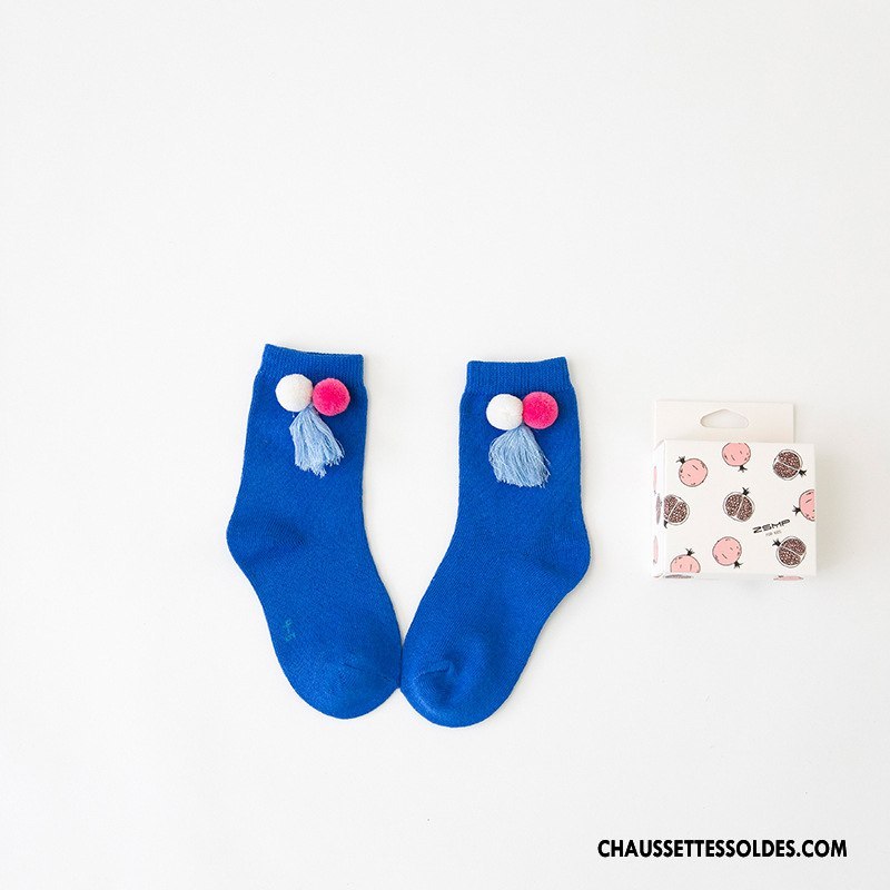 Chaussettes Mi Hautes Fille Le Nouveau Enfant Matelassé Frange Houppe Hiver Tous Les Assortis Vert