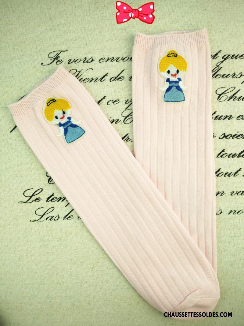 Chaussettes Mi Hautes Fille Le Nouveau Long Stock Princesse Matelassé 100% Coton Brodé Bleu Blanc