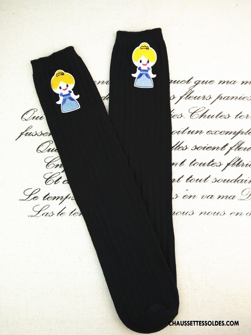 Chaussettes Mi Hautes Fille Le Nouveau Long Stock Princesse Matelassé 100% Coton Brodé Bleu Blanc