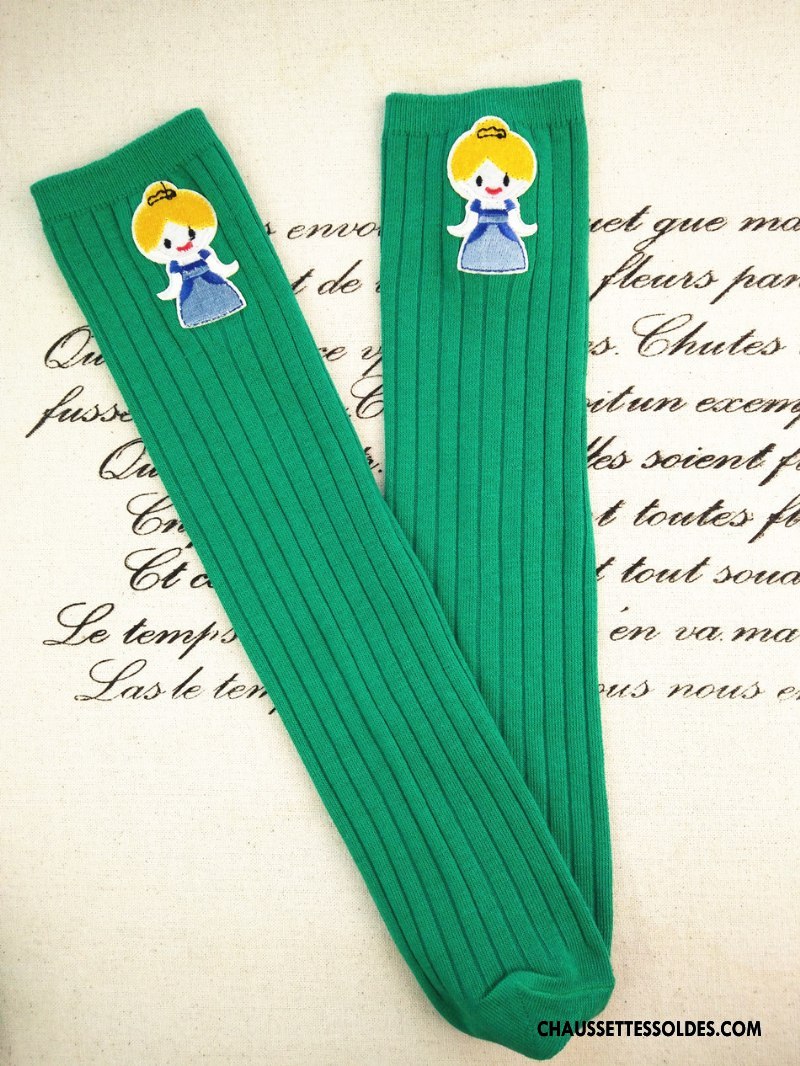 Chaussettes Mi Hautes Fille Le Nouveau Long Stock Princesse Matelassé 100% Coton Brodé Bleu Blanc