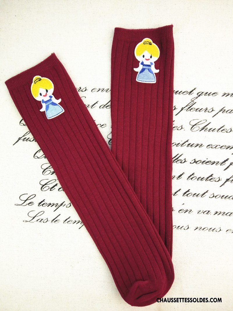 Chaussettes Mi Hautes Fille Le Nouveau Long Stock Princesse Matelassé 100% Coton Brodé Bleu Blanc