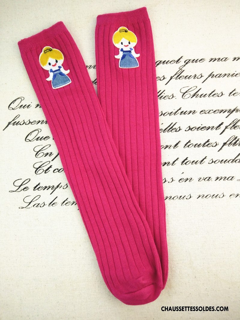 Chaussettes Mi Hautes Fille Le Nouveau Long Stock Princesse Matelassé 100% Coton Brodé Bleu Blanc