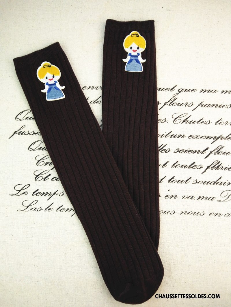 Chaussettes Mi Hautes Fille Le Nouveau Long Stock Princesse Matelassé 100% Coton Brodé Bleu Blanc