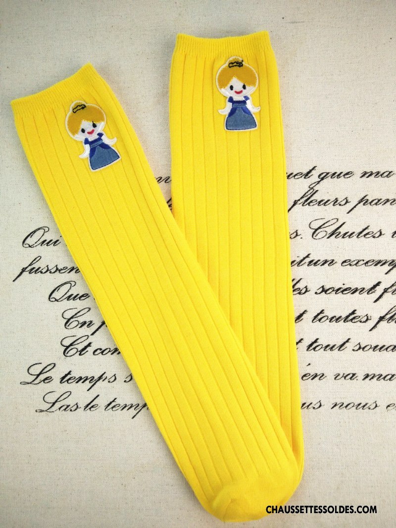Chaussettes Mi Hautes Fille Le Nouveau Long Stock Princesse Matelassé 100% Coton Brodé Bleu Blanc