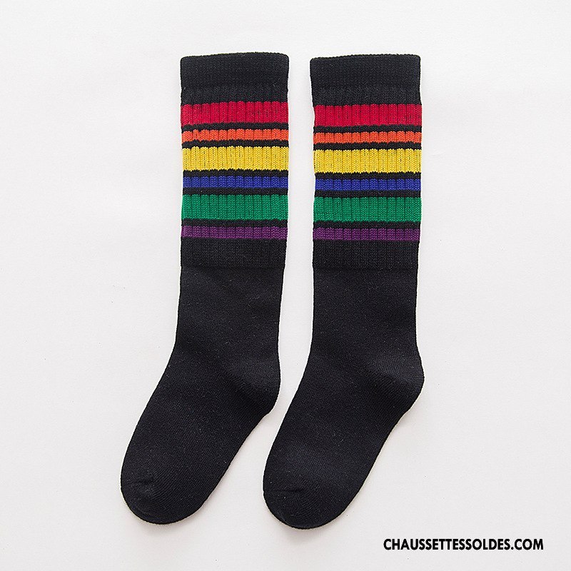 Chaussettes Mi Hautes Fille Le Nouveau Mouvement L'automne Printemps Milieu Enfant Arc En Ciel Blanc