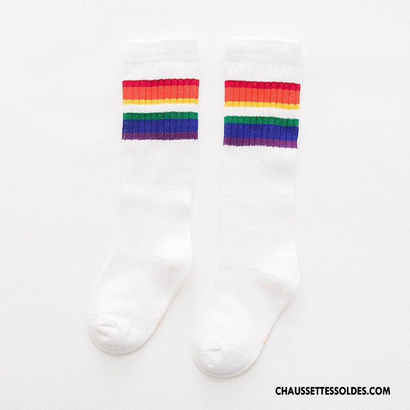Chaussettes Mi Hautes Fille Le Nouveau Mouvement L'automne Printemps Milieu Enfant Arc En Ciel Blanc