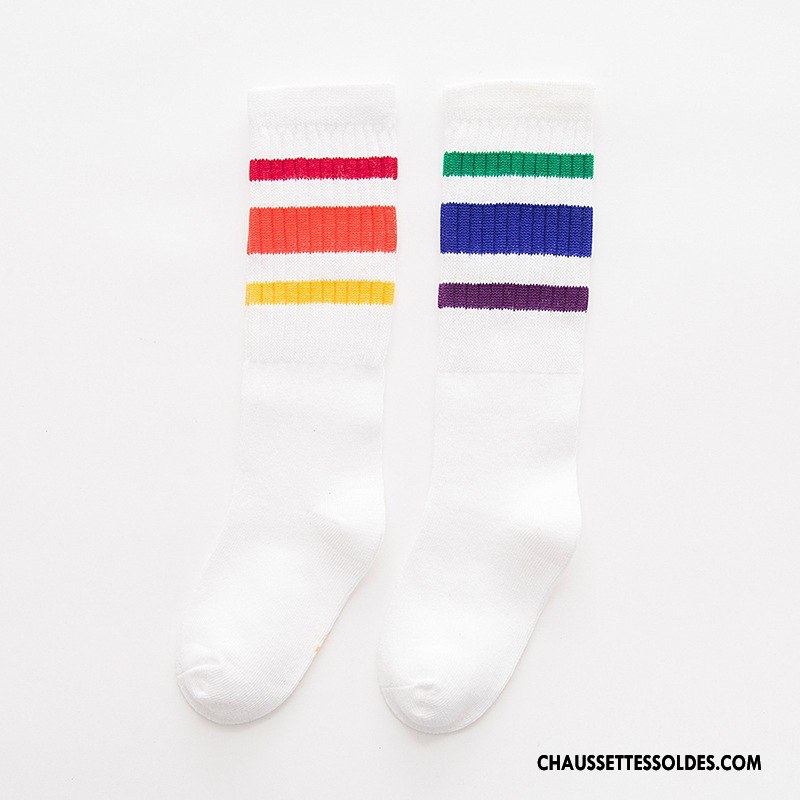 Chaussettes Mi Hautes Fille Le Nouveau Mouvement L'automne Printemps Milieu Enfant Arc En Ciel Blanc