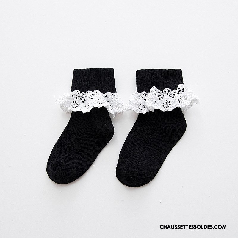 Chaussettes Mi Hautes Fille Le Nouveau Été Dentelle Enfant 100% Coton Matelassé Jaune