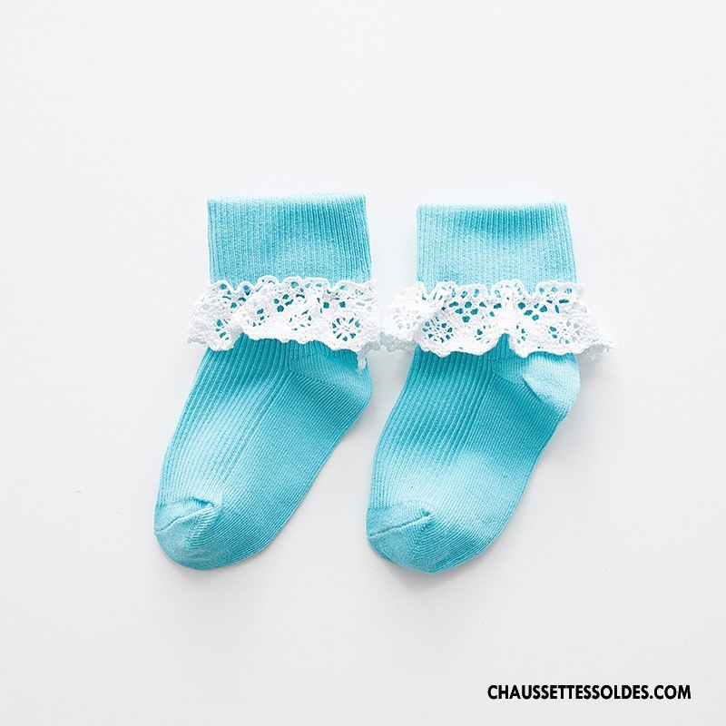 Chaussettes Mi Hautes Fille Le Nouveau Été Dentelle Enfant 100% Coton Matelassé Jaune