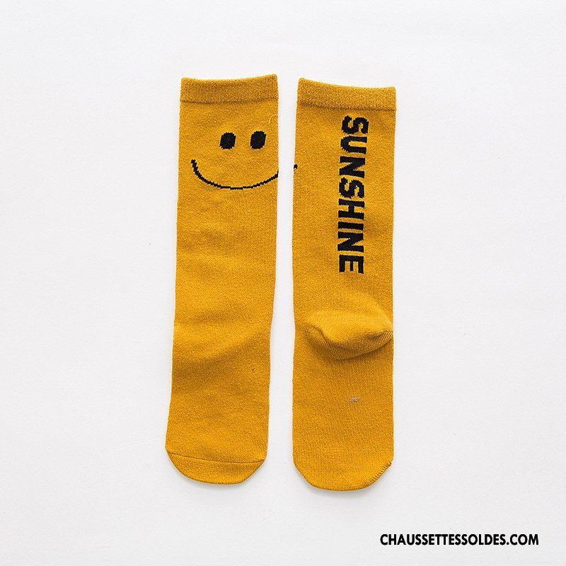 Chaussettes Mi Hautes Fille Matelassé Enfant Milieu Gros Dessin Animé Souriant Jaune