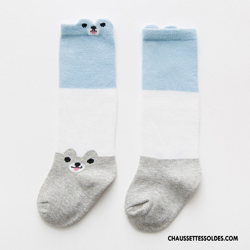 Chaussettes Mi Hautes Fille Milieu Enfant Bébé Rayé 100% Coton Printemps Bleu