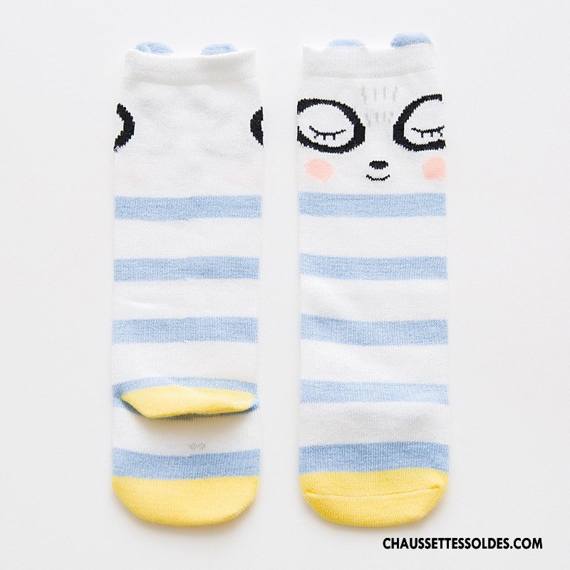 Chaussettes Mi Hautes Fille Milieu Enfant Bébé Rayé 100% Coton Printemps Bleu