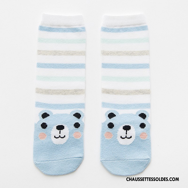 Chaussettes Mi Hautes Fille Milieu Enfant Bébé Rayé 100% Coton Printemps Bleu
