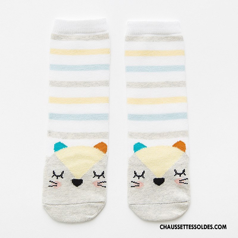 Chaussettes Mi Hautes Fille Milieu Enfant Bébé Rayé 100% Coton Printemps Bleu