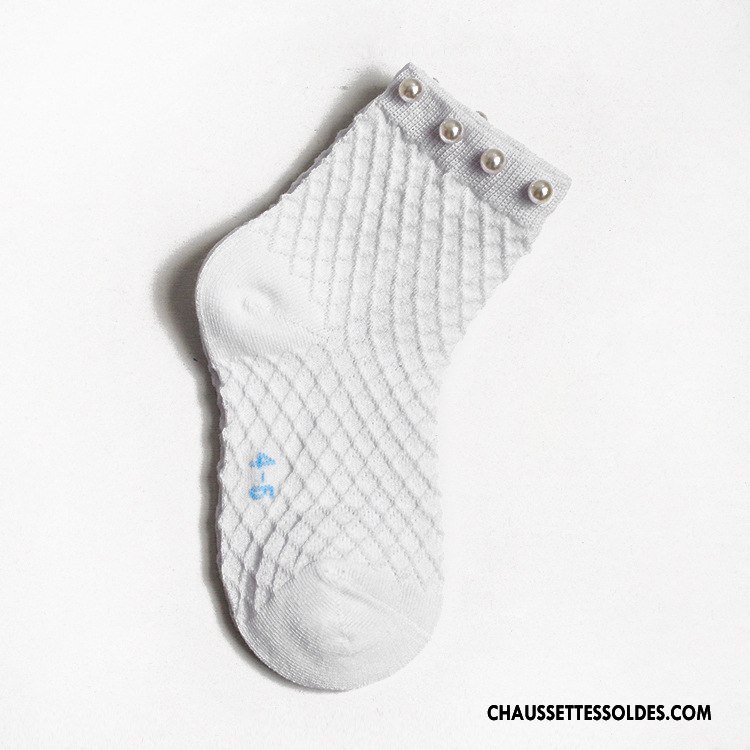 Chaussettes Mi Hautes Fille Net Le Nouveau Respirant Bébé Perle Tendance Noir