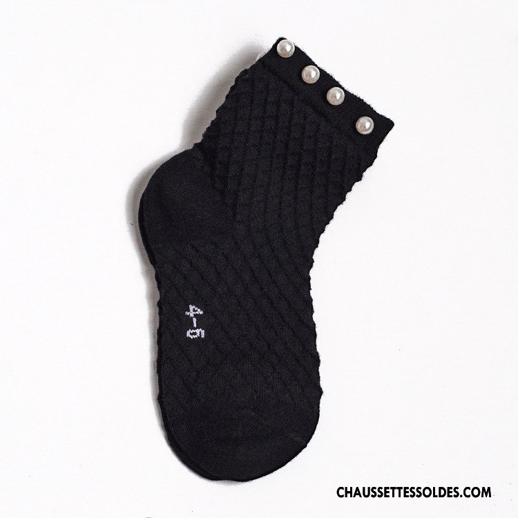Chaussettes Mi Hautes Fille Net Le Nouveau Respirant Bébé Perle Tendance Noir