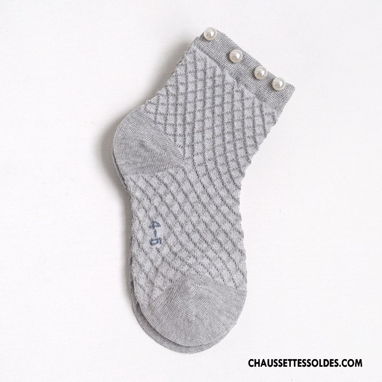 Chaussettes Mi Hautes Fille Net Le Nouveau Respirant Bébé Perle Tendance Noir