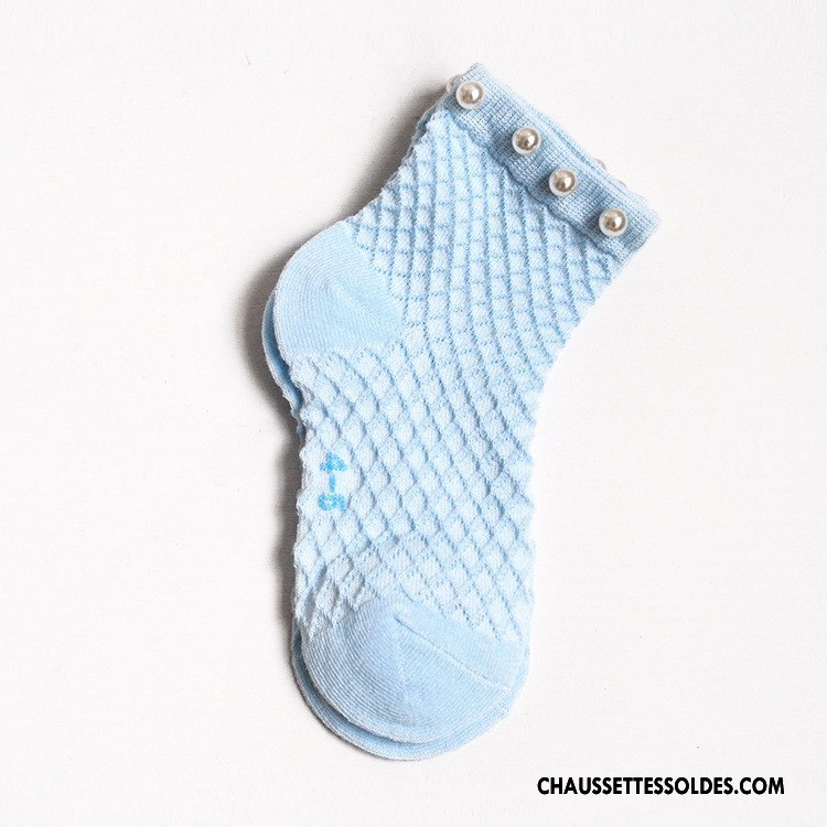 Chaussettes Mi Hautes Fille Net Le Nouveau Respirant Bébé Perle Tendance Noir
