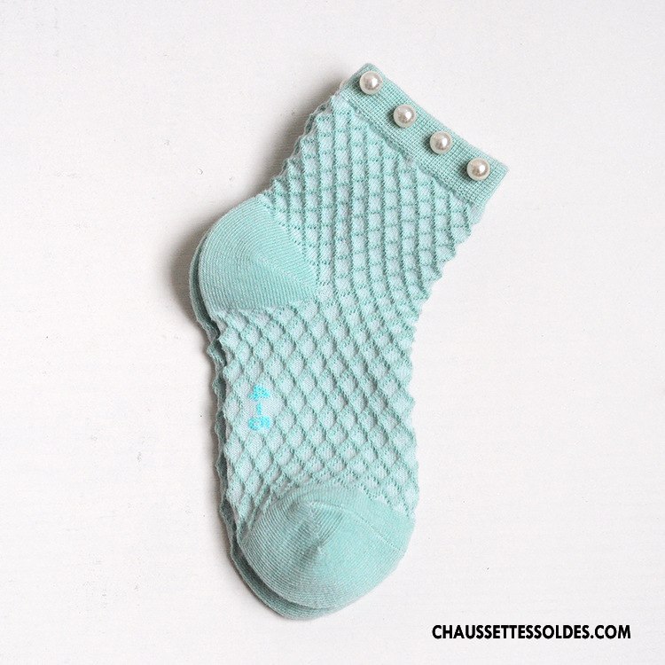 Chaussettes Mi Hautes Fille Net Le Nouveau Respirant Bébé Perle Tendance Noir