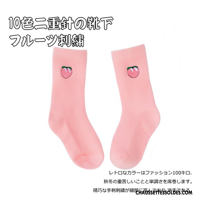 Chaussettes Mi Hautes Fille Original Tendance Brodé Enfant 100% Coton Pure Jaune
