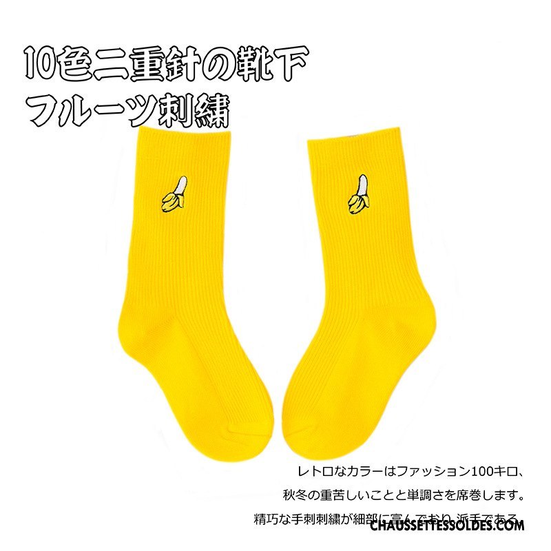 Chaussettes Mi Hautes Fille Original Tendance Brodé Enfant 100% Coton Pure Jaune