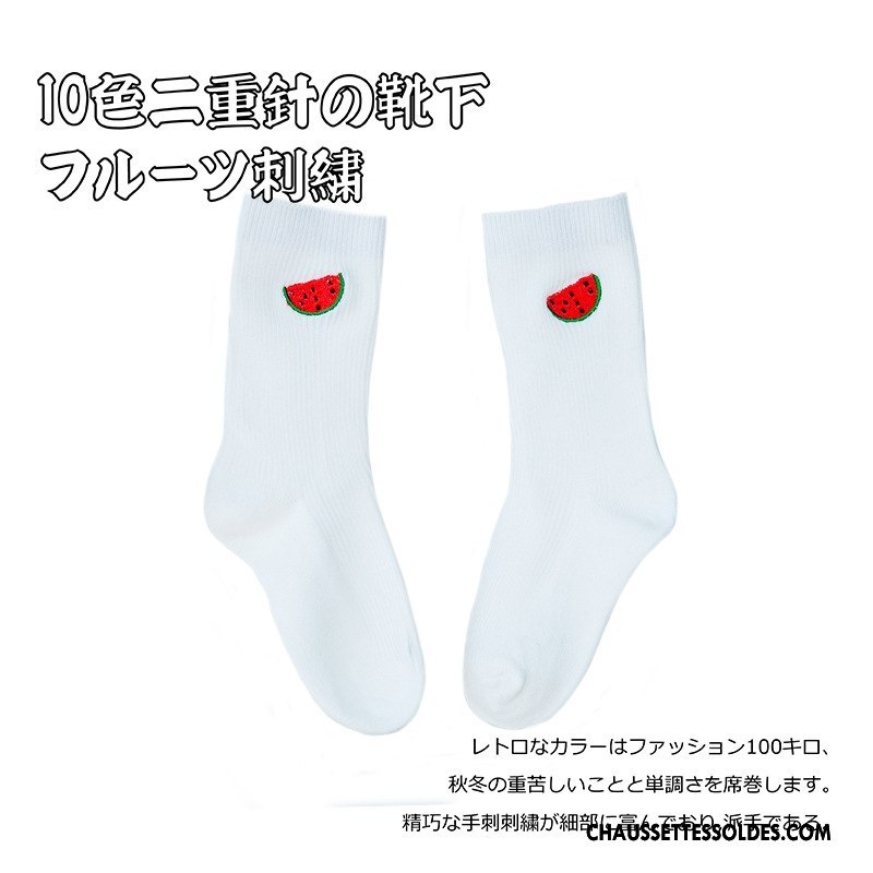 Chaussettes Mi Hautes Fille Original Tendance Brodé Enfant 100% Coton Pure Jaune
