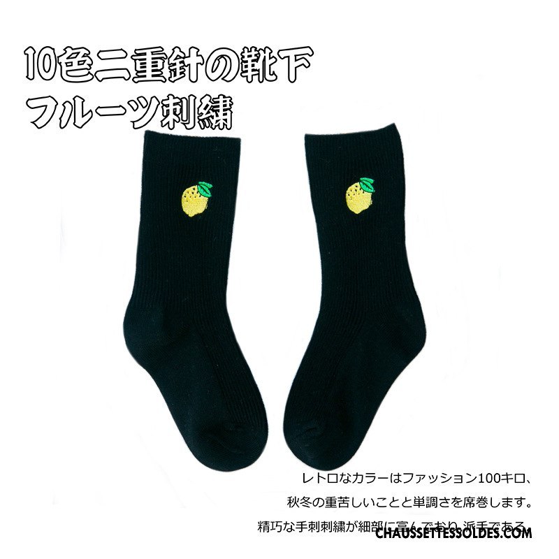 Chaussettes Mi Hautes Fille Original Tendance Brodé Enfant 100% Coton Pure Jaune
