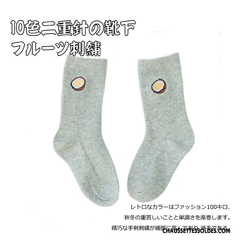 Chaussettes Mi Hautes Fille Original Tendance Brodé Enfant 100% Coton Pure Jaune