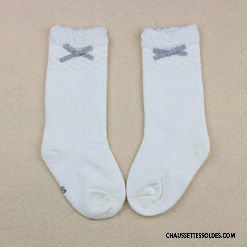 Chaussettes Mi Hautes Fille Papillon Coton Bio Bébé Enfant Beige Milieu Blanc