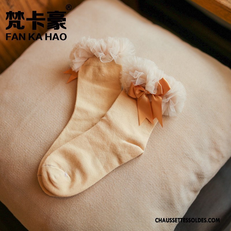 Chaussettes Mi Hautes Fille Papillon Doux Dentelle Princesse Femme Enfant Rose
